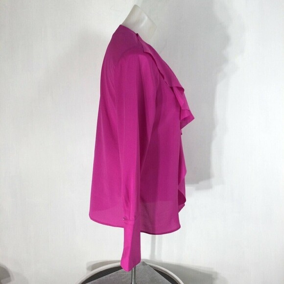 BANANA REPUBLIC Long Sleeve Cascade Ruffle Top Womens Bright Pink Size Small - Picture 3 of 12